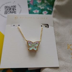 Kendra Scott Lillia Butterfly Gold Pendant Necklace In Blue Dichroic Glass